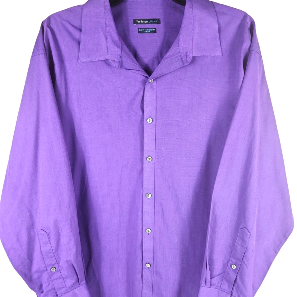 VanHeusen_Studio, Men's purple button up. Slim fit, wrinkle free. Sz 17-17 1/2